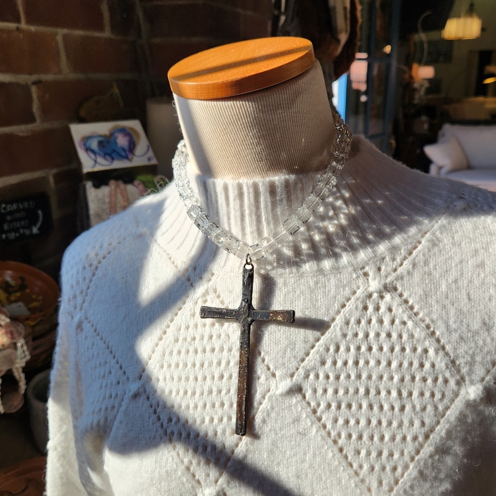 ✨️✝️Handcrafted Cross with Crystal necklace.  Only One Available. No Remakes.✝️